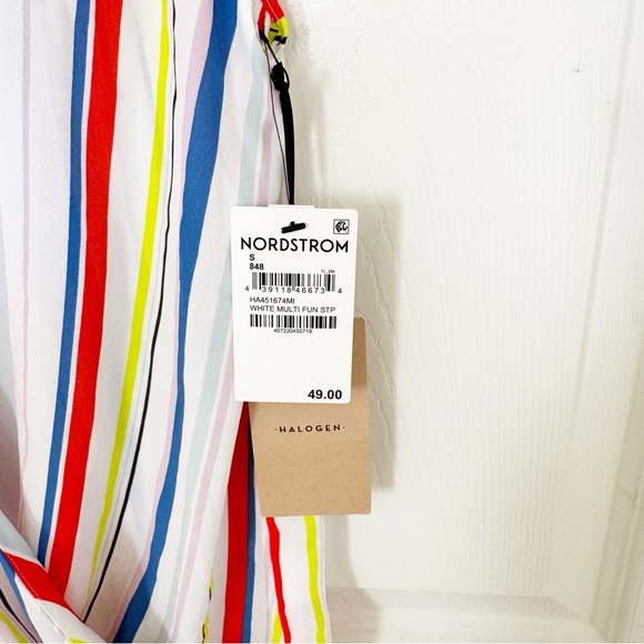 NEW Halogen Surplice Blouson Top - White Multi Colors Fun Stripe Size SMALL - Picture 7 of 7